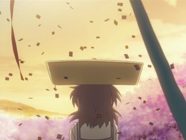 Nagisa gets hit in the head with a pan