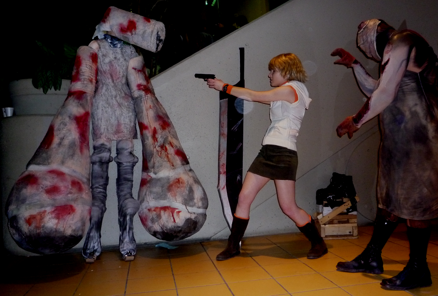 A group of Silent Hill cosplayers in an action pose at Ohayocon 2010