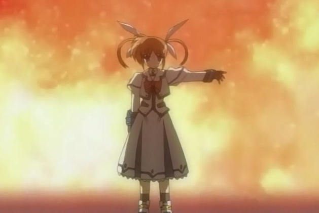 Nanoha standing in front of fire